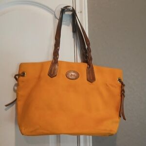 Yellow Tote Bag with Brown Handles